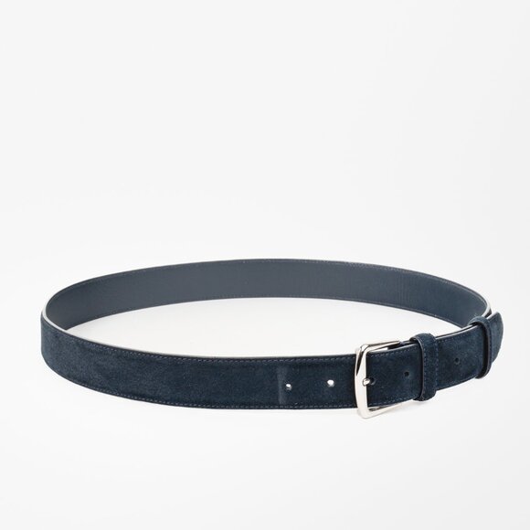 Loro Piana Alsavel Navy Suede Palladium Buckle Belt - Picture 1 of 8